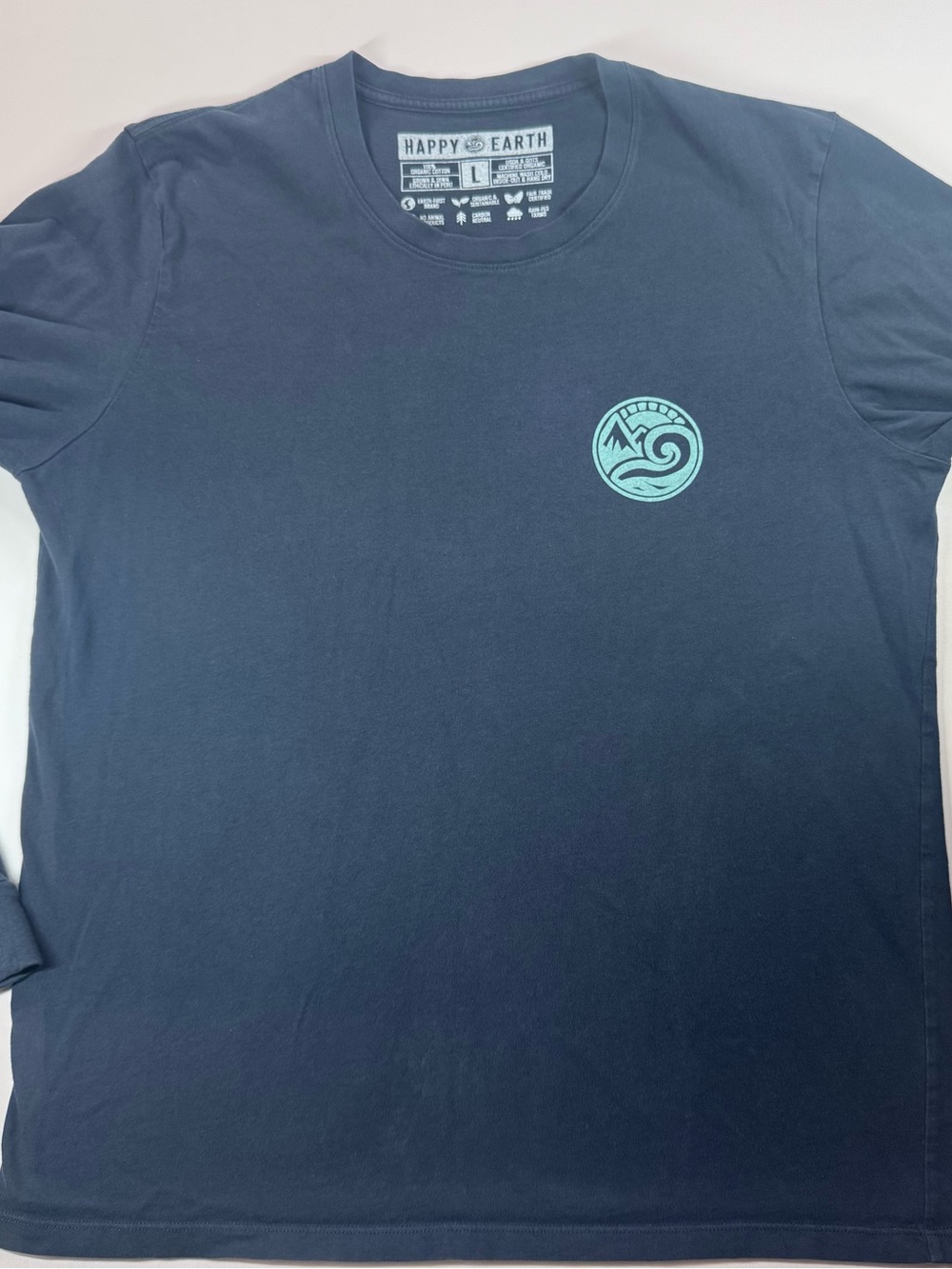HAPPY EARTH Long Sleeve Graphic Tee Shirt, Navy Blue, Large